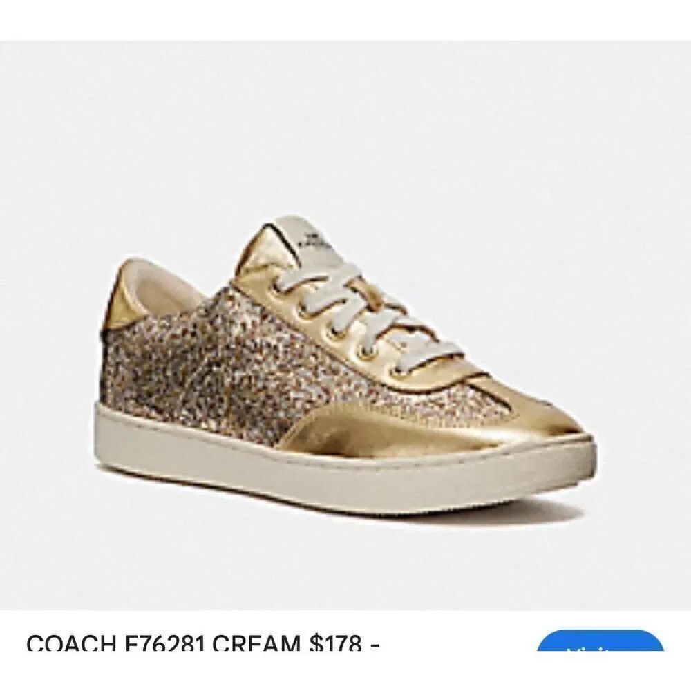 Coach c101 gold glitter low top leather sneakers 10 womens